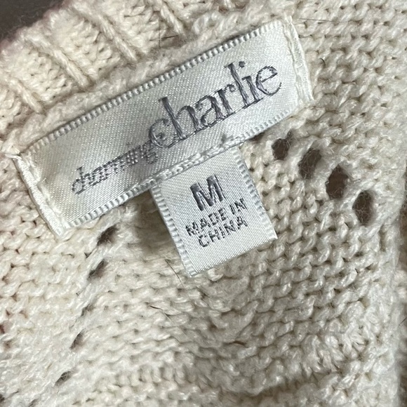 Charming Charlie • Yellow Cream Navy Color Block Striped Sweater - Picture 5 of 5